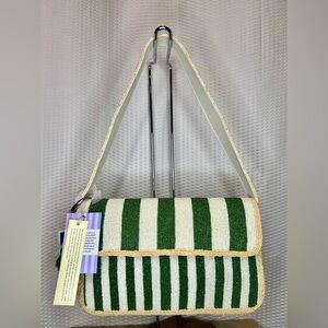 Viral Beaded Green and White Striped Shoulder Bag!!
